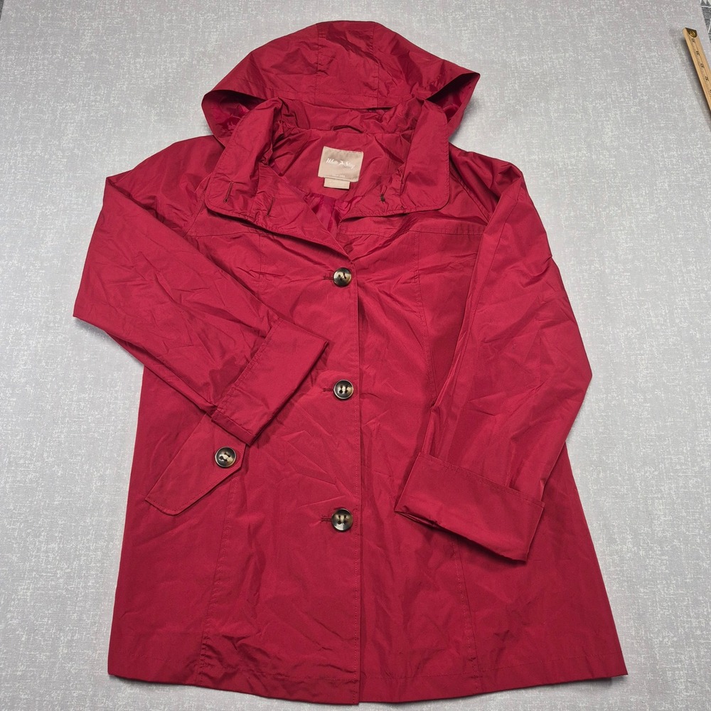 White Stag Womens 2X Red Hooded Rain Jacket Button Front Lightweight Coat